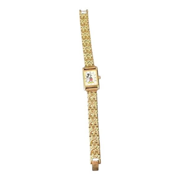 Vintage Disney Mickey Mouse Watch Gold Tone Tank Roman Numeral Link Bracelet main image 7